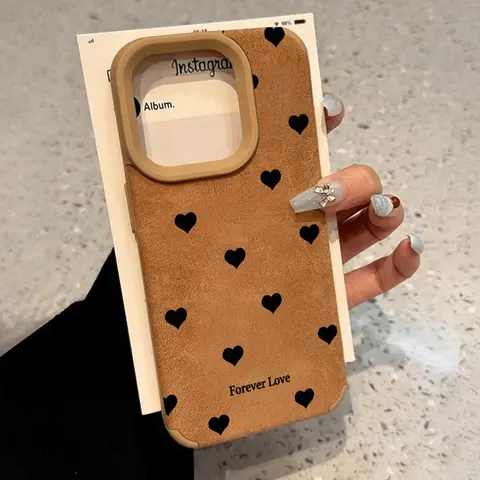 Luxury Matte Lambskin Faux Leather Phone Case Compatible with iPhone 16 15 Pro Max Plus 14 13 12 11 X XR Little Love Heart Pattern Rugged Durable Shockproof Anti-Scratch Soft Silicone Case