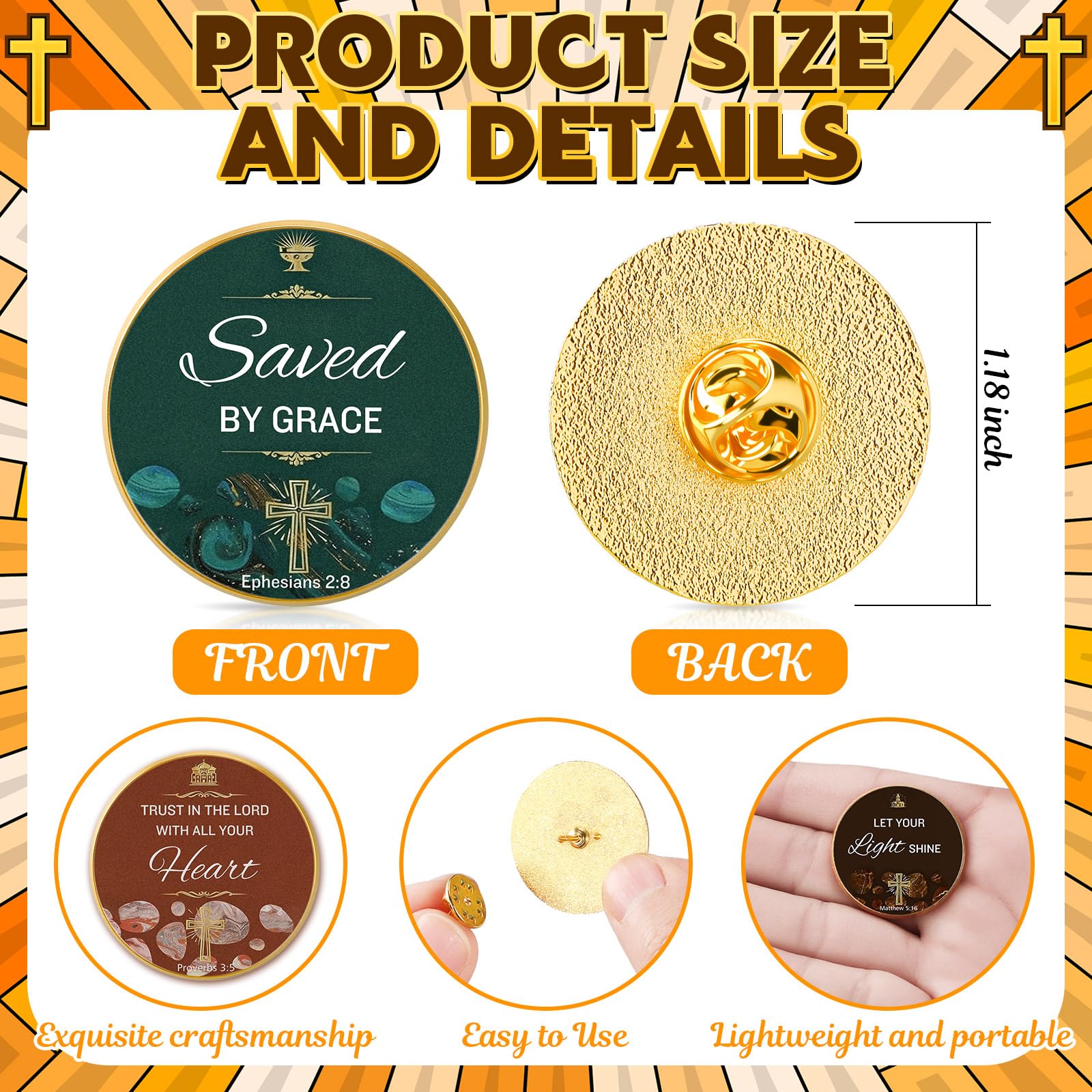 24Pcs Easter Bible Verses Pins Christian Gift for Women Girl Men Religious Enamel Lapel Pins Badges Gift Bulk for Easter Basket Stuffers Easter Egg Filllers Church Sunday School Prizes Easter Party Favors for Decors Clothes Bags Jeans