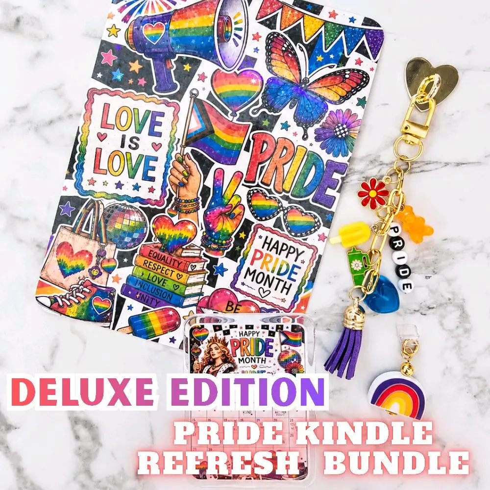 PRIDE MONTH DELUXE Kindle Refresh Kit | Includes Insert, Magnetic Grip, Dust Plug Charm, and Chain Charm