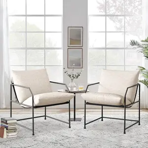 Accent Chair Living Room Chairs Accent Chairs Set of 2 Comfy Reading Chair for Bedroom Upholstered Lounge Chair Mid Century Modern Arm Chair Side Sofa Chair Armchair Waiting Room Chairs(Cream, 2)