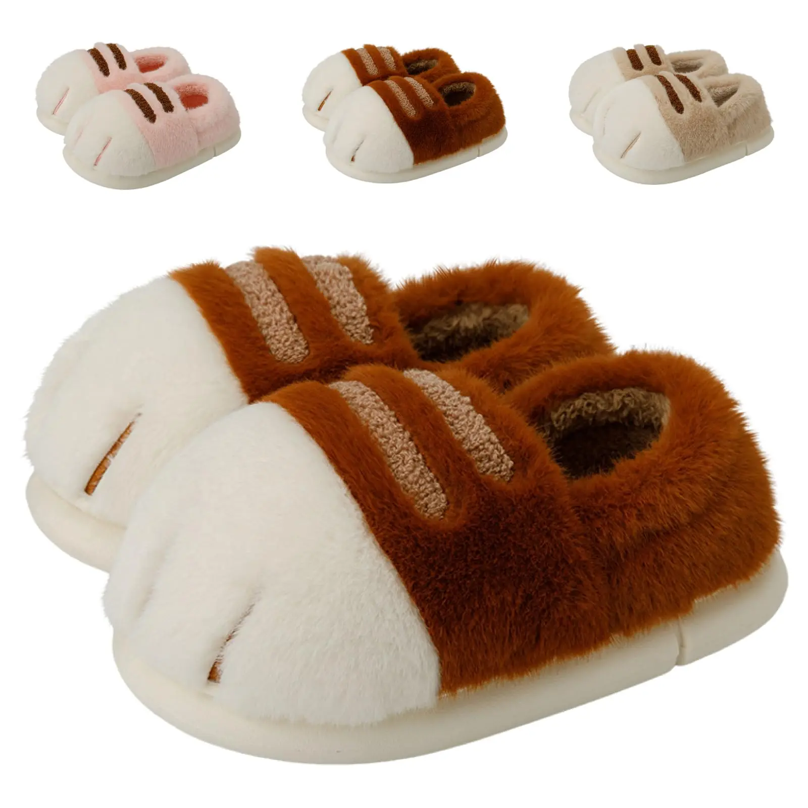Women's Fuzzy Fur Cat Paw Slippers - Indoor Non-Slip House Shoes with 3D Paw Pads, Soft Warm Memory Foam Footwear, Winter Gift for Teens & Adults
