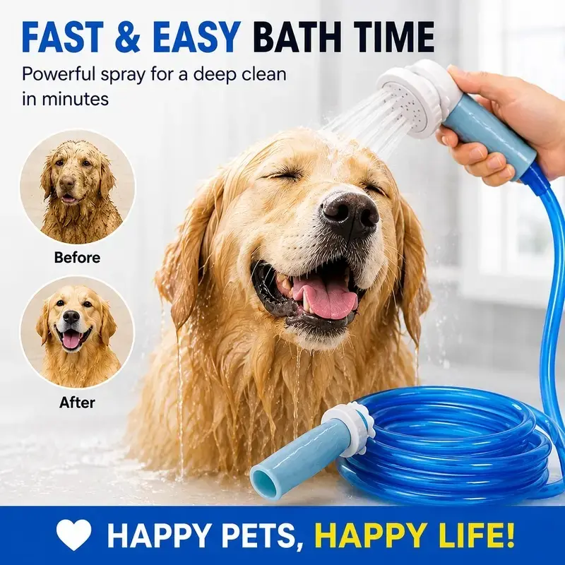 Pet Bath Tub Faucet Sprayer, 5 Ft Ultra-Flex Dog Shower Hose Adapter, Slip-On Pet Showerhead, No Install, Universal Size