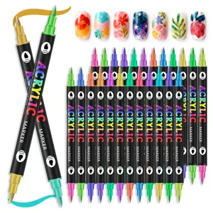 48 Colors Nail Art Pens Set Dual-Ended 3D Nail Polish Pens, Quick-Drying Acrylic Paint Markers, Dotting Liner Brush for DIY Nail Design, Nail Art Tools