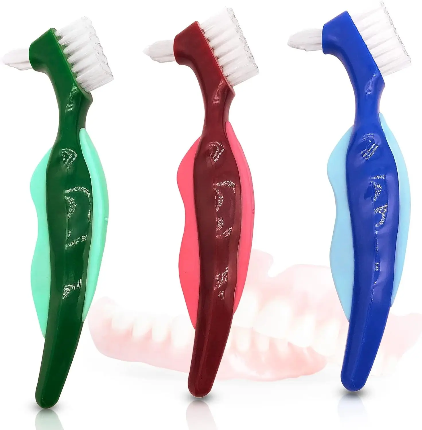 Premium Hard Denture Brush, Multi-Layered Bristles & Portable Double Sided Toothbrush for Denture Care (Pack of 3)
