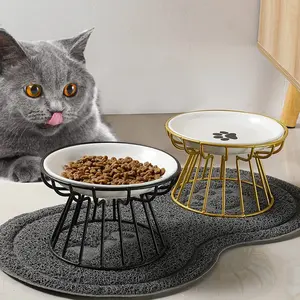 Six-Inch Simple Cat Claw Fishbone Ceramic Plate, Elevated Anti-Tip Pet Bowl, Universal Licking Dish for Cats and Dogs