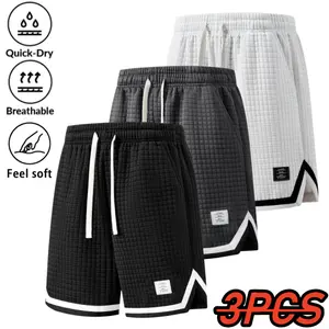 Men’s summer new solid color checkered textured quick dry breathable 3 pack shorts—casual and comfortable, made from soft fabric, suitable for men who love sports for basketball training or everyday wear. Shorts Knit casual lightweight tiktokshopspringglo