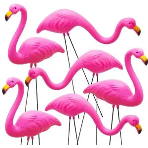 Set of 6 Small Pink Flamingo Yard Ornament Stakes, Mini Lawn Plastic Flamingo Statue with Metal Legs for Sidewalks,Tropical Party Decor, 2 Styles