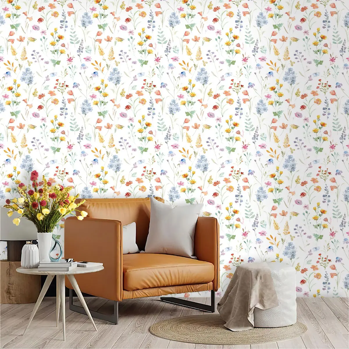 Creative Watercolor Floral Wallpaper, PVC Material, Self-Adhesive, Moisture-Proof, Ideal for Kitchen/living Room/bedroom Decor