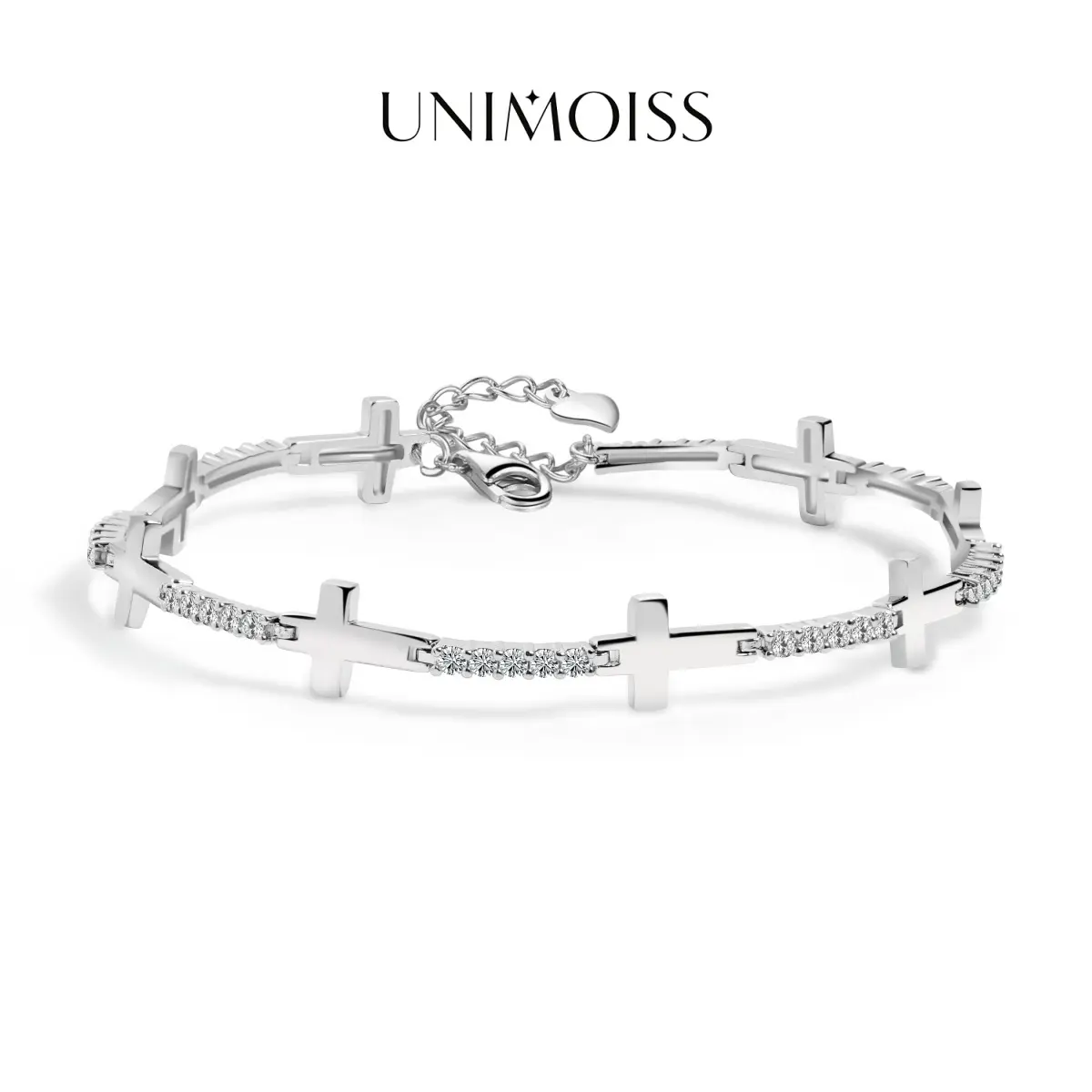UniMoiss 0.9ct Cross Adjustable Bracelet Silver-Plated Moissanite Bracelet Engagement Wedding Anniversary Perfect Gifts