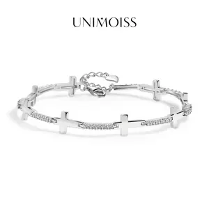 UniMoiss 0.9ct Cross Adjustable Bracelet Silver-Plated Moissanite Bracelet Engagement Wedding Anniversary Perfect Gifts