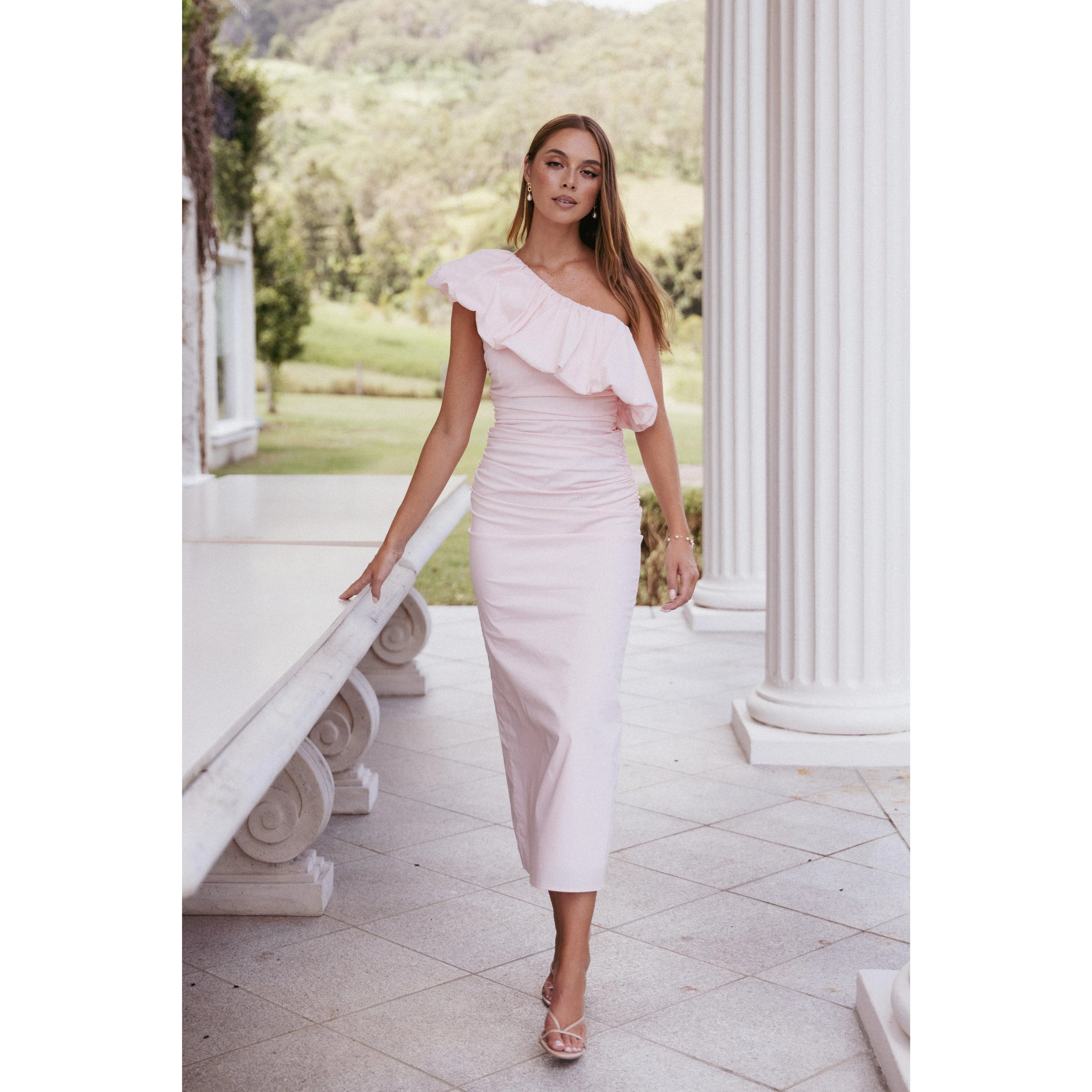 Eliya One Shoulder Frill Maxi Dress - Ballet Pink - TikTok Shop