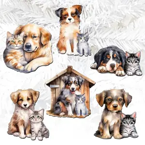 Designocracy 8090017C-S6 2 x 2 x 0.25 in. Dogs Decorative Wooden Clip-on Ornaments Christmas Decor, Set of 6