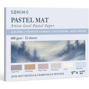 9x12 Sanded Pastel Paper Pad for Artists, 12 Sheets of 6 Assorted Light Colors Heavyweight Drawing Paper Pad for Pencils and Soft Oil Charcoal Pastels
