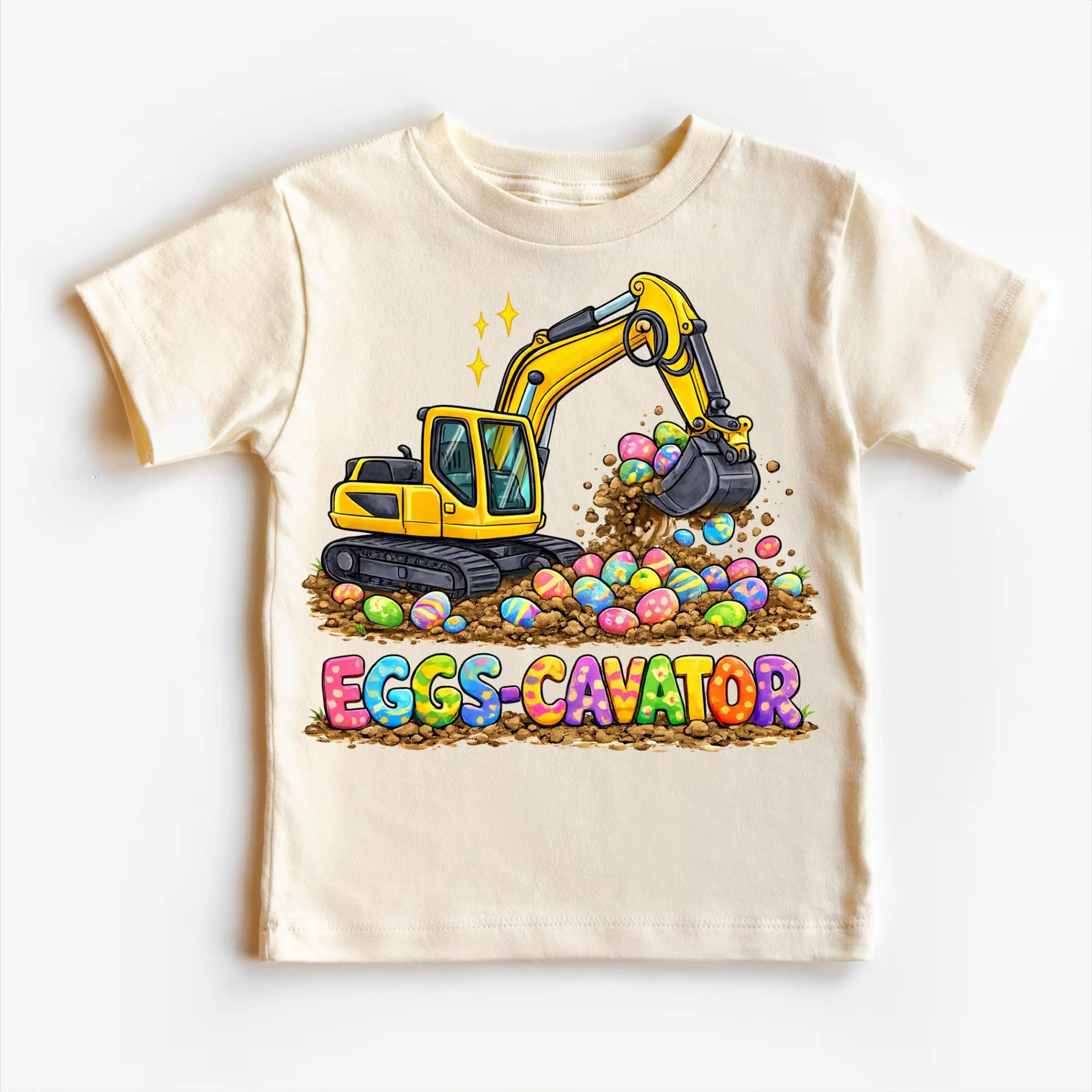 Eggs-cavator Kids Easter T-Shirt, Funny Excavator Construction Youth Tee, Toddler Boy Girl Holiday Outfit, Cute Spring Gift, Soft Cotton