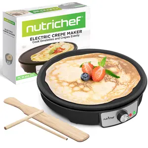 Nutrichef 1200W Electric Crepe Maker & Griddle – 12" Non-Stick Hot Plate with Adjustable Temperature Dial – Countertop Kitchen Appliances for Crepes, Pancakes & Breakfast – Home Cooking Accessory