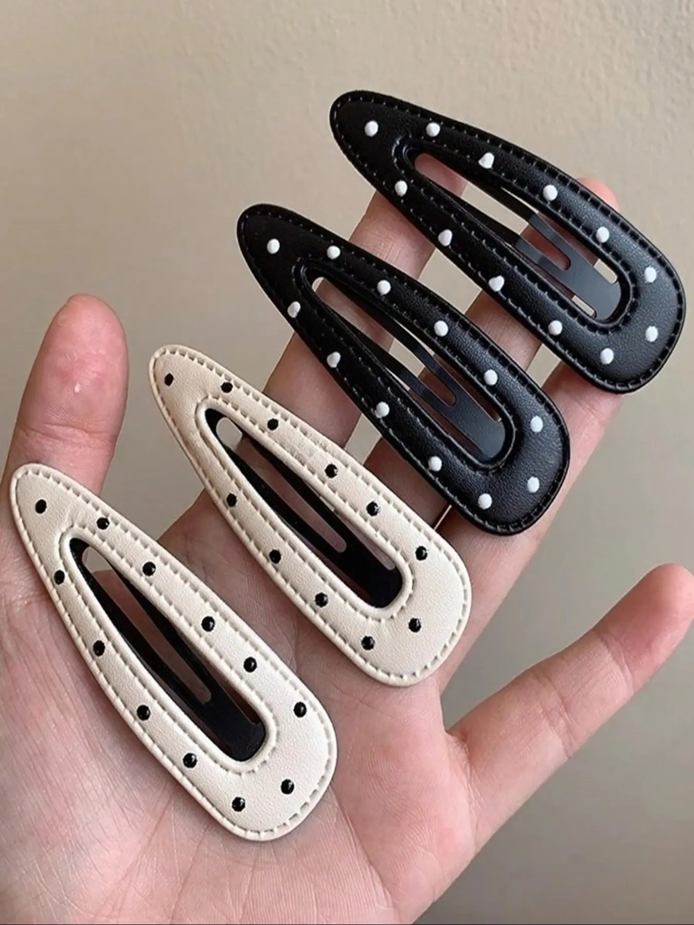 Elegant & Polka Dot Leather Hair Clips, Set of 4 Versatile Barrettes for Women, Fashion Hair Accessories, Hair Style Accessory, Perfect for Daily Wear, School & Gifts, Super Cute Clips