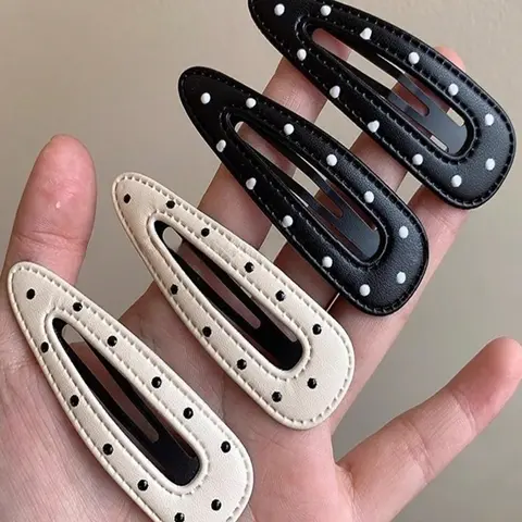 Elegant & Polka Dot Leather Hair Clips, Set of 4 Versatile Barrettes for Women, Fashion Hair Accessories, Hair Style Accessory, Perfect for Daily Wear, School & Gifts, Super Cute Clips