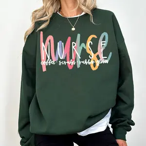 [Made in USA] Nurse Sweatshirt Coffee Scrubs Rubber Gloves Graphic Crewneck, Colorful Nurse Definition Pullover, Nurse Life Sweatshirt for Women Men, Nursing School Crewneck, Cute Medical Staff Outfit, RN CNA Appreciation Gift