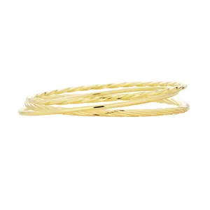 Elegant Twist Stacking Bangle Bracelet Set of Three Thin 18K Yellow Gold Plated