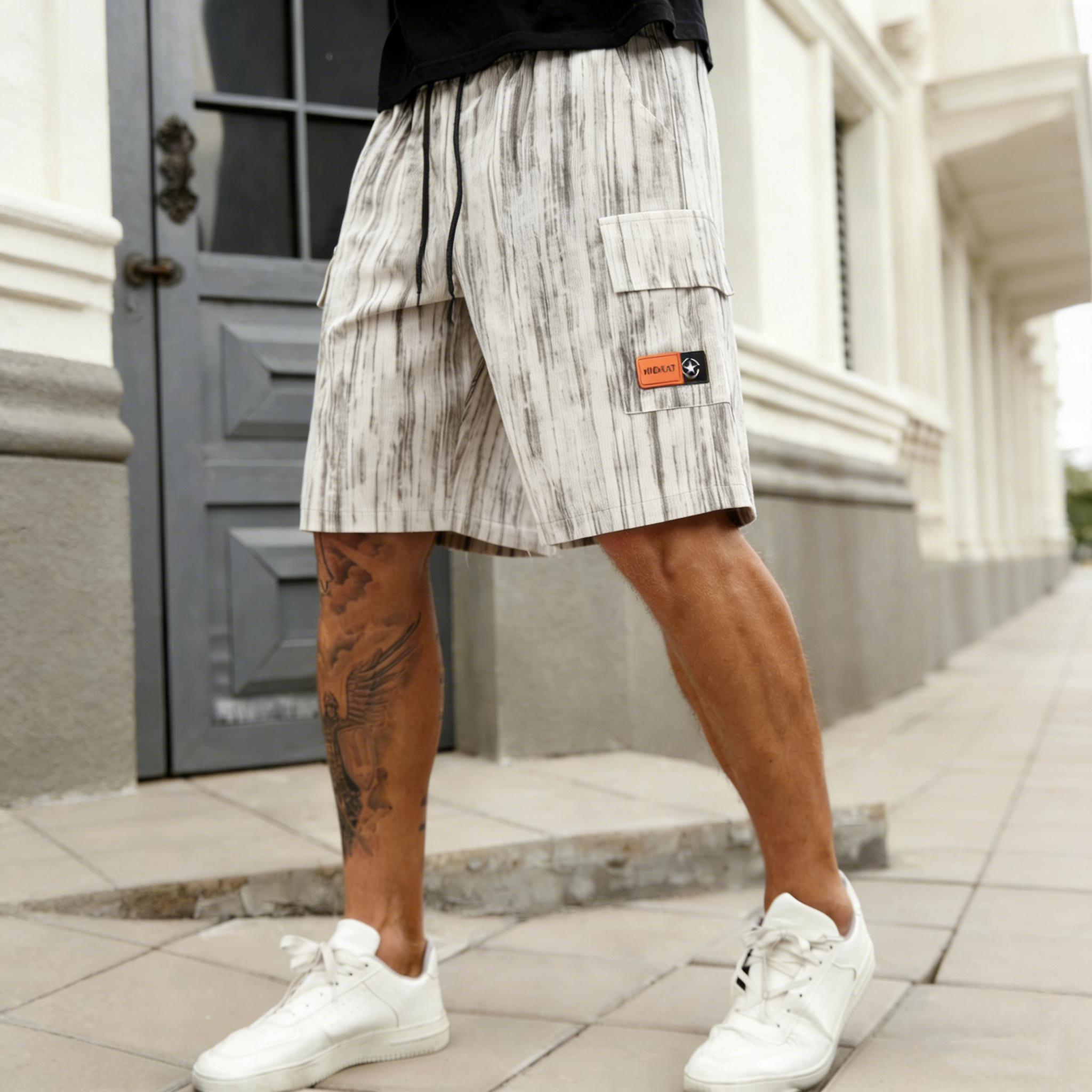 3-pack men’s breathable cargo shorts, Bop Shorts, corduroy striped cargo shorts with drawstring waist and multiple pockets, street-style casual shorts for everyday outdoor wear; suitable for various venues; available in sizes XS–3XL; accommodates all body