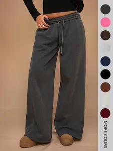 Cimmuovere New Autumn/Winter Casual Loose Fit Drawstring Waist Wide Leg Sweatpants, Thick Thermal Lined, Versatile & Slimming