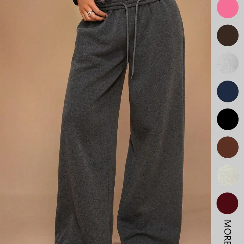 Cimmuovere New Autumn/Winter Casual Basic Minimalist Loose Fit Adjustable Drawstring Waist Wide Leg Sweatpants, Casual Fashion Pants, Thick Thermal Lined, Versatile & Slimming, Casual Streetwear Pants