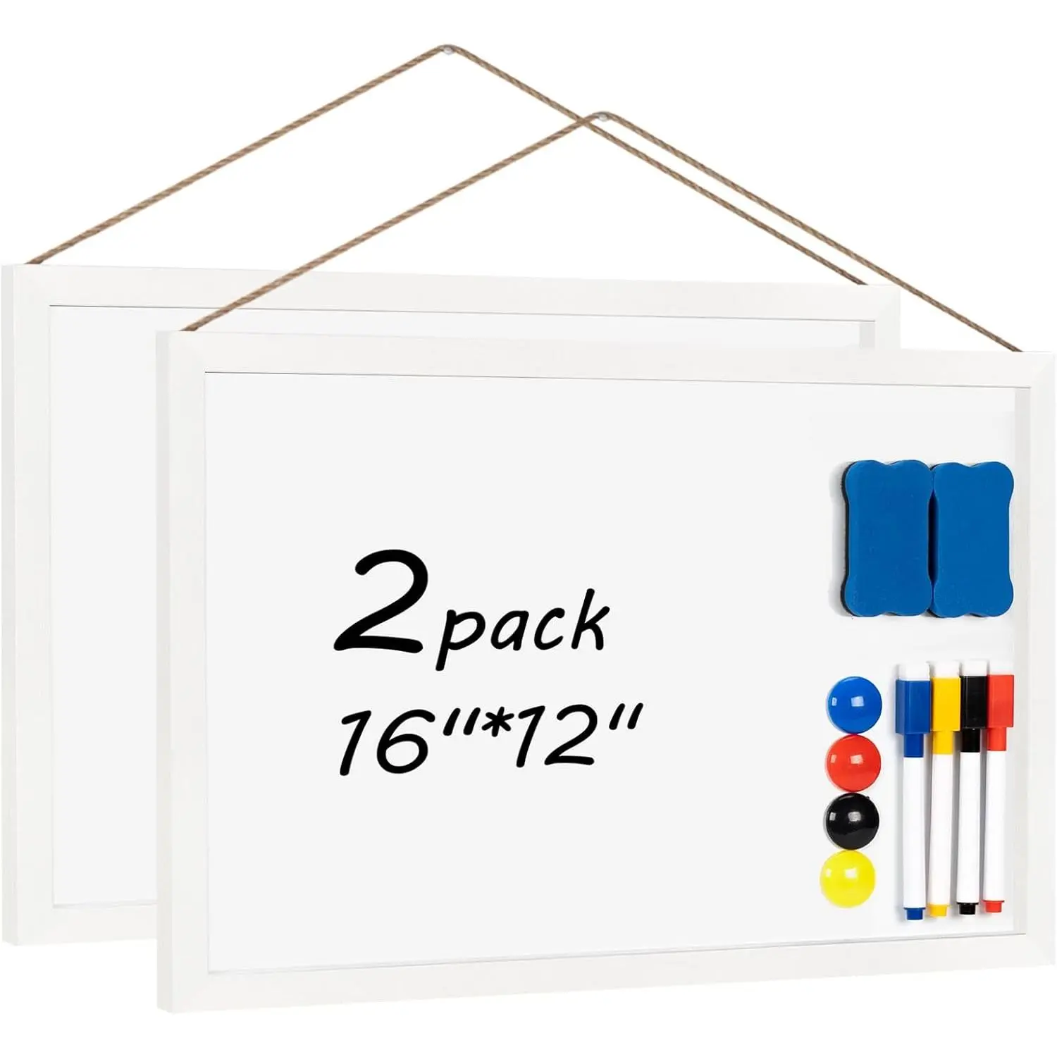 Emfogo, Christmas gift,White Board Magnetic Dry Erase Board for Wall, 16"x12" Black Wooden Frame Whiteboard with Stand for Kids Students, Small White Boards Magnetic for Door Office Wall Decor-2 Pack unique gift