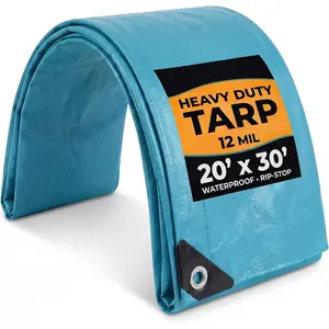 Tarps Heavy Duty  20x30-12 mil Thick Camping Tent - Blue Tarp 20x30 ,  &  Proof with Metal Grommets - Multipurpose Use for Camping, Tent, Boat, RV, , & Pool Cover