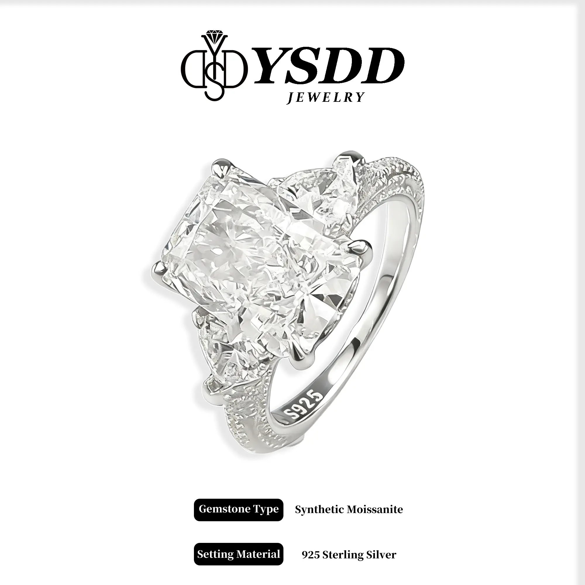 【11.15 Lumina】Luxurious 5CT Radiant Cut with Heart Side Accents Engagement Ring vvs Synthetic Moissanite Rings in 925 Sterling Silver