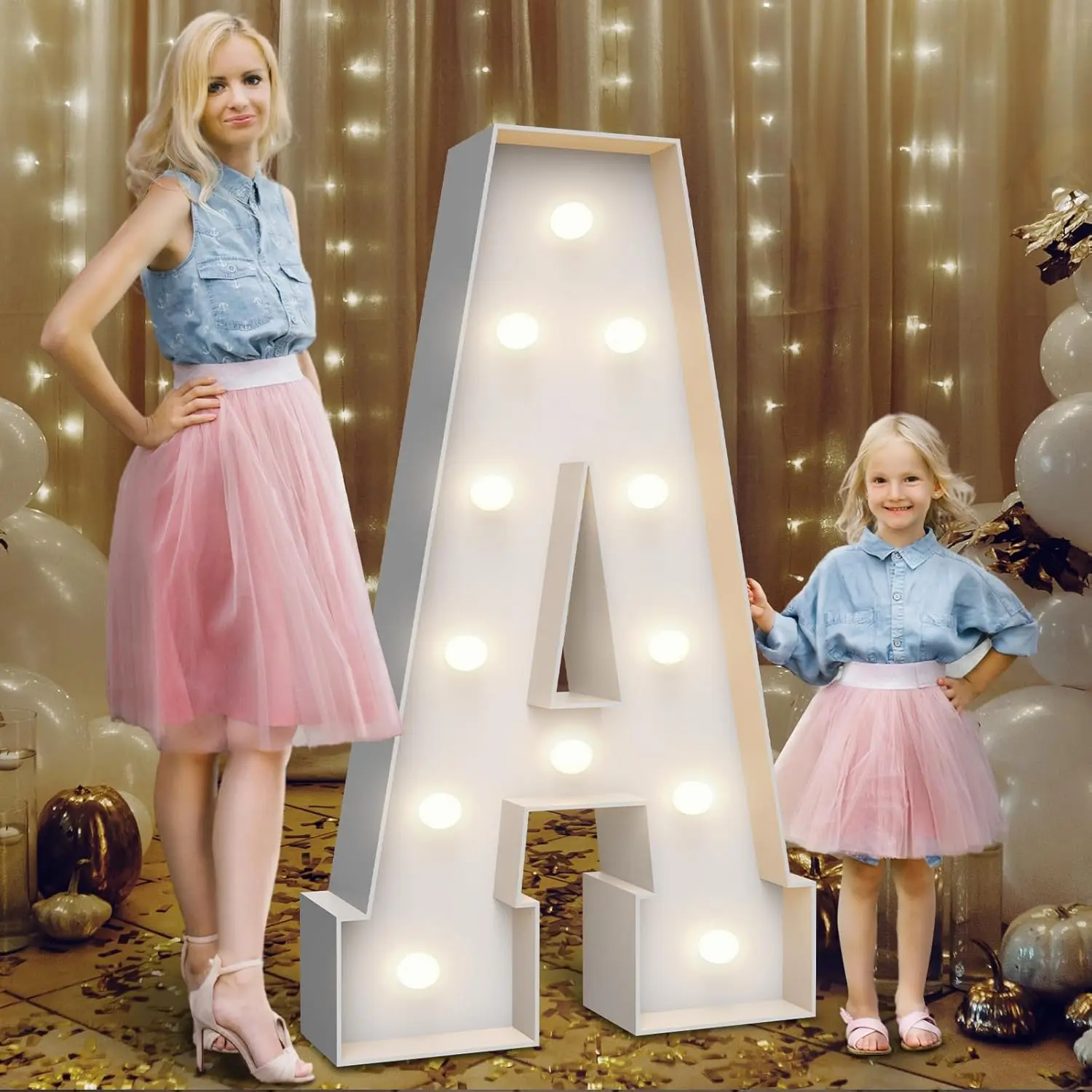 SAGAETR 4FT Marquee Light Up Letters A,Party Decoration Large Marquee Light Up Letters with Weighted Water Bag,Pre-cut Foam Board Set Can Be Used for Birthdays,Weddings,Baby Anniversaries