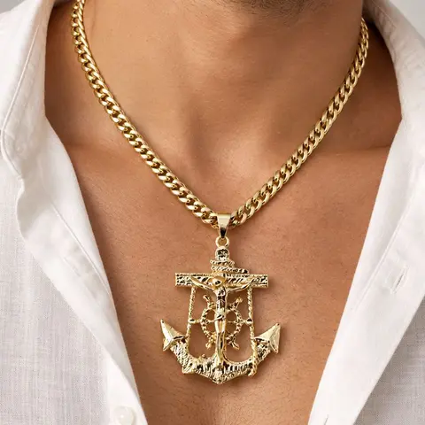 (C15) christ anchor pendant and 24 inches chain  14K Goldplated