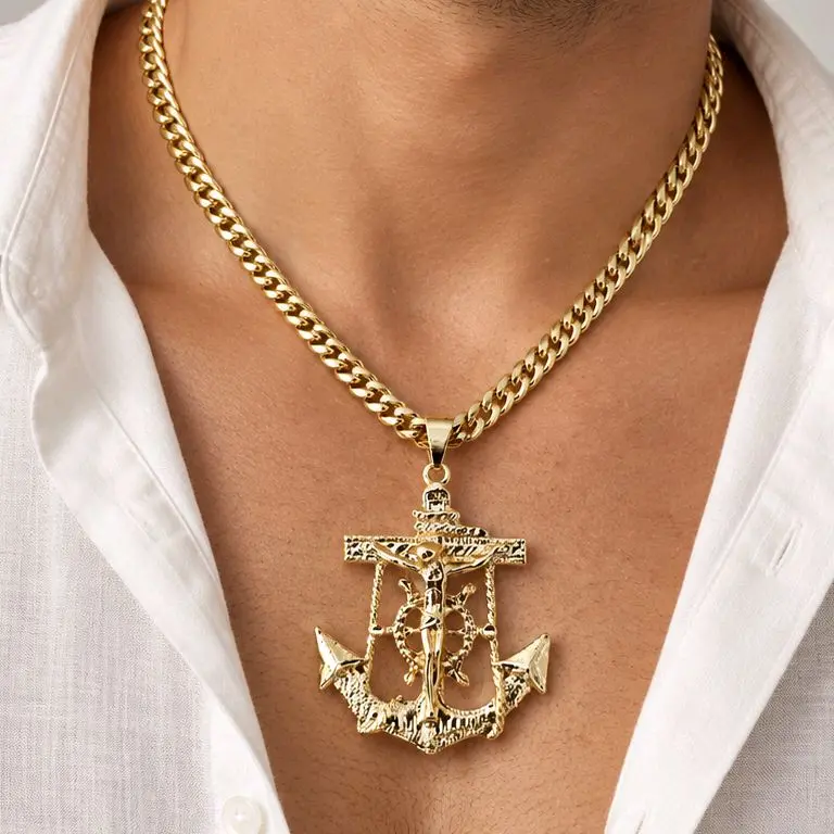 (C15) christ anchor pendant and 24 inches chain 14K Goldplated