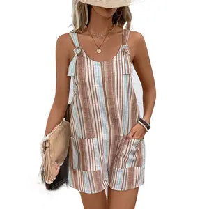 EMERY ROSE Women Casual Sport Striped Adjustable Strap Jumpsuit