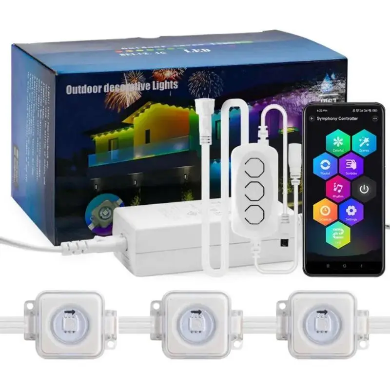 Smart Wireless APP Control String Light, RGB IC Permanent Outdoor String Light, Decorative Light for Home Party & Outdoor Event