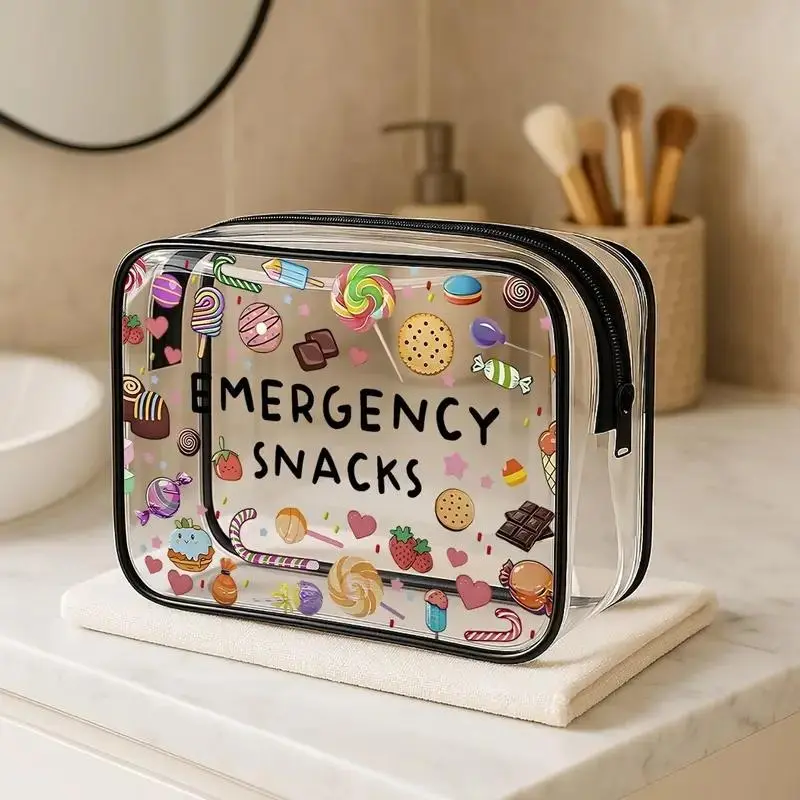 Emergency Snacks Transparent Storage Bag with Fun Candy and Dessert Designs for Kids and Adults