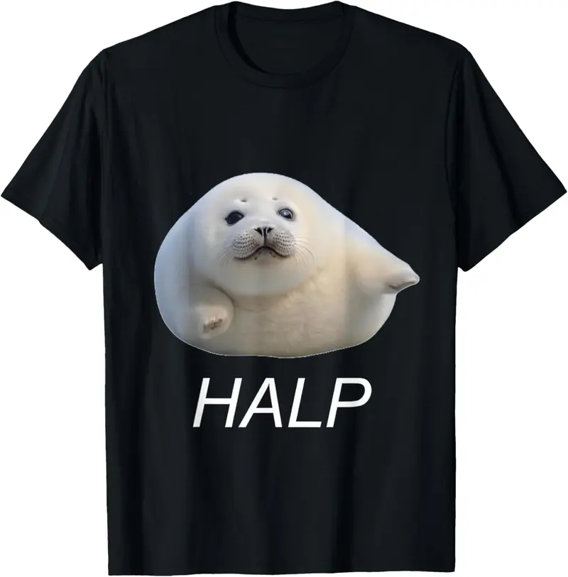 100% Cotton Funny Gen Z Ugly Cute Baby Seal Meme Halp T-Shirt