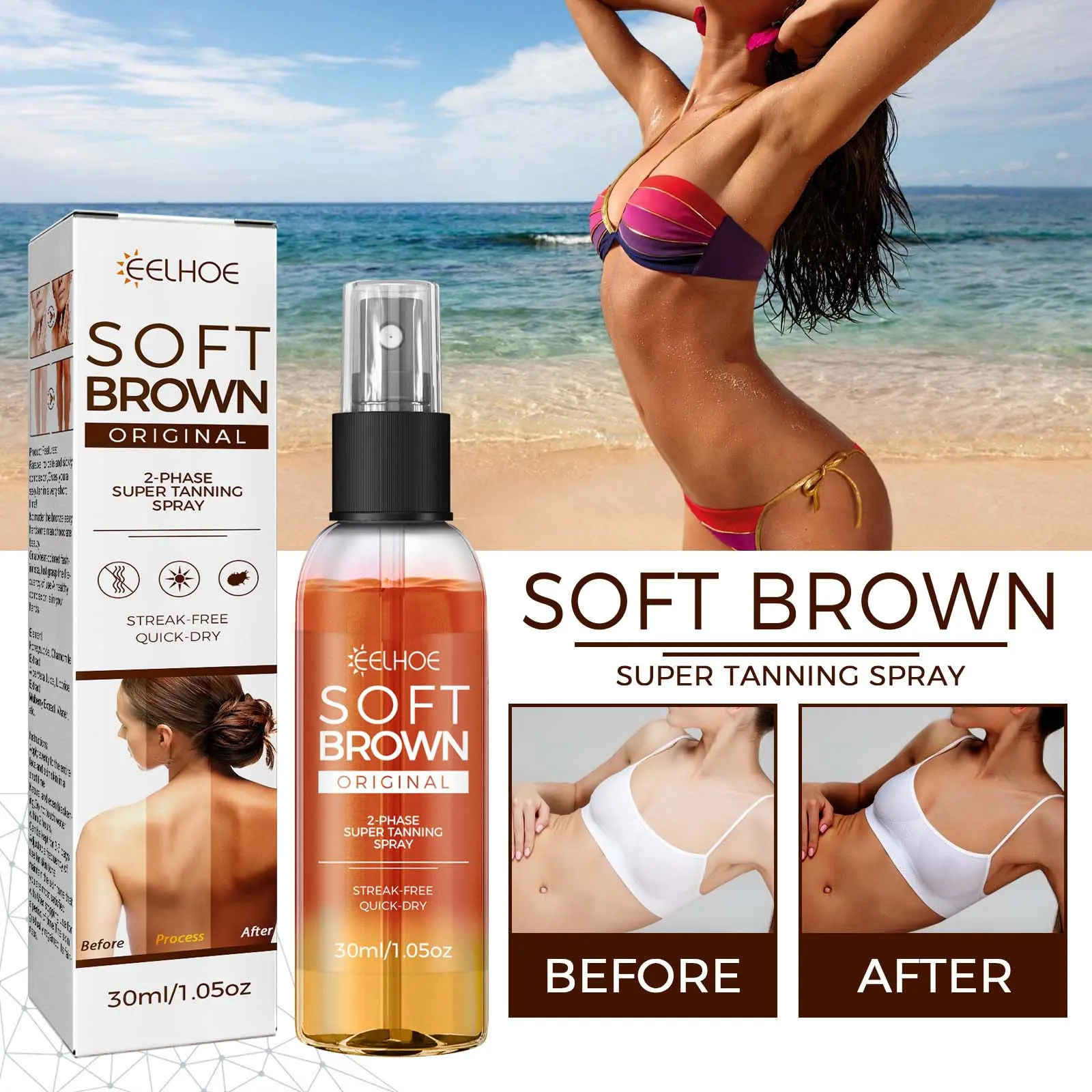 EELHOE TANNING AID SPRAY TANNING AID Fresh Natural Bronze Wheat Color Tanning Aid Spray