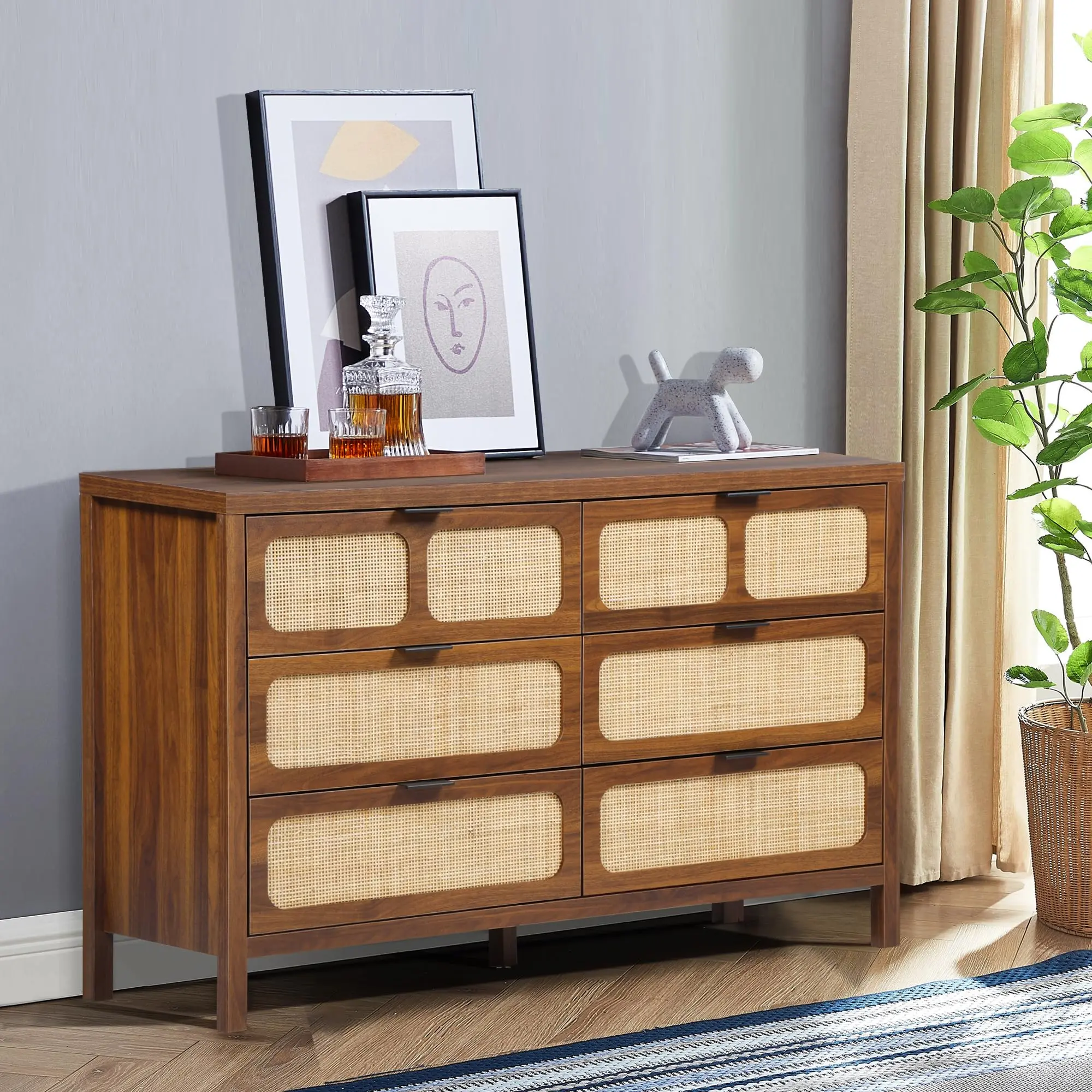 Giratree 6 9 Drawer Dresser for Bedroom, Rattan Dresser Drawer
