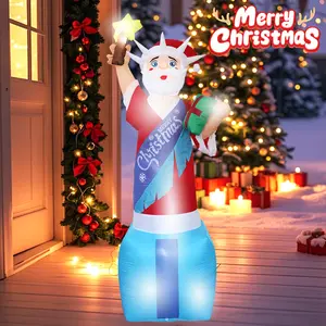 8FT Christmas Inflatables Statue of Liberty Outdoor Decorations, Liberty Goddess with Santa Hat & Gift Box Inflatable with LED Lights Xmas Blow up Yard Decorations for Square Lawn Garden Patio Holiday Party Decor