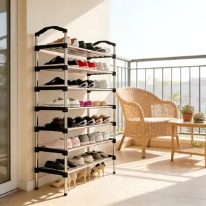 6-storey independent stackable shoe rack, floor-standing shoe rack without tool assembly, saving space, suitable for porch, living room and dormitory, shoe storage organizer, porch organizer, modern aesthetics, firm structure, convenient assembly, apartme