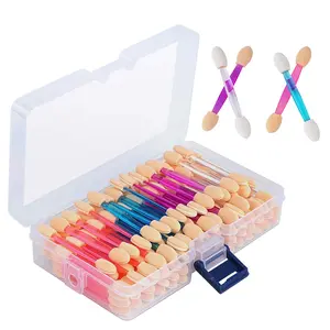 120PCS Disposable Dual Sides Eye Shadow Sponge Applicators with Container, 4 Colors Eyeshadow Brushes Makeup Applicator