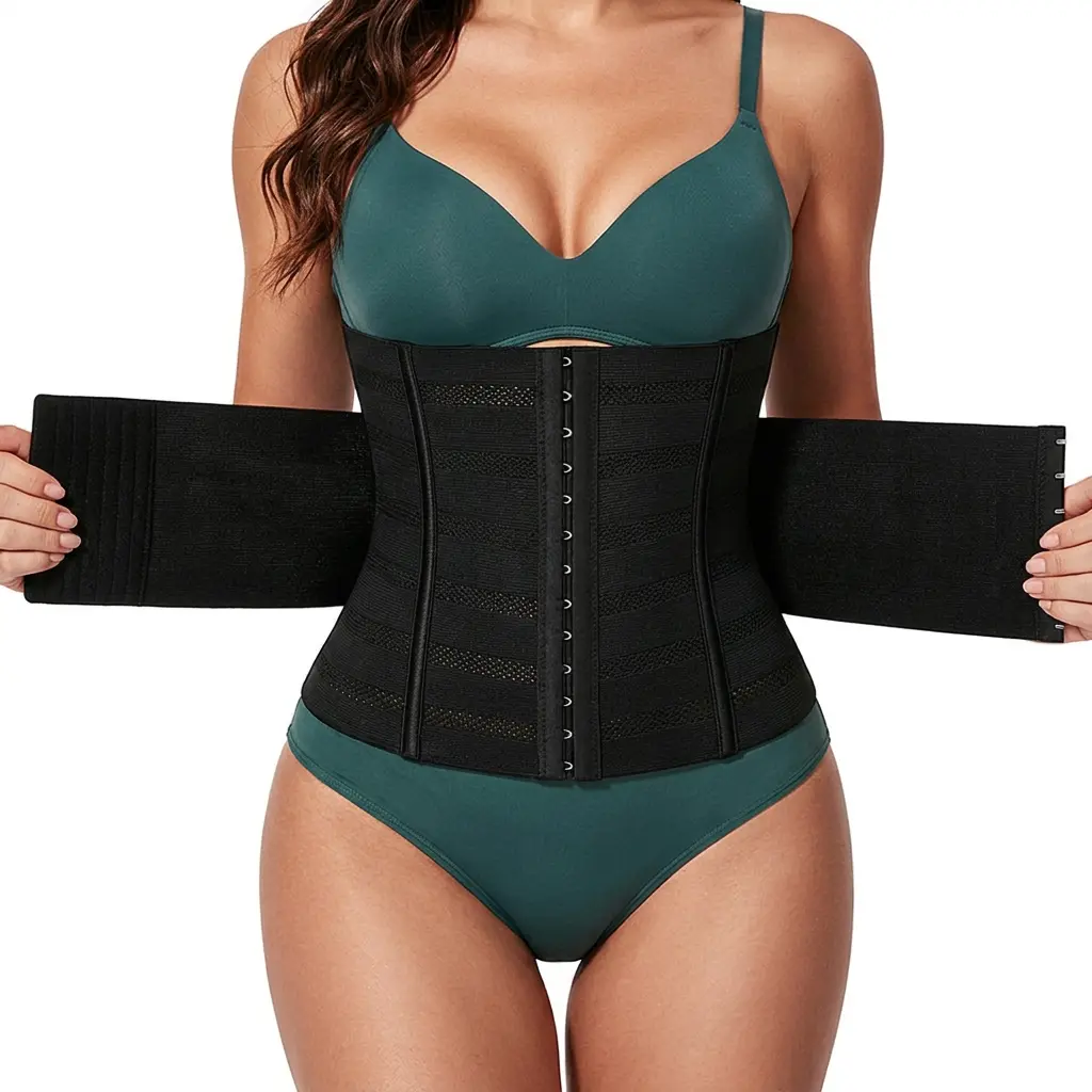 Adjustable sweat-wicking waist trainer belt for abdominal control and shaping triple-layer wrap design comfortable nylon fabric for women; adjustable and comfortable sexy waist trainer