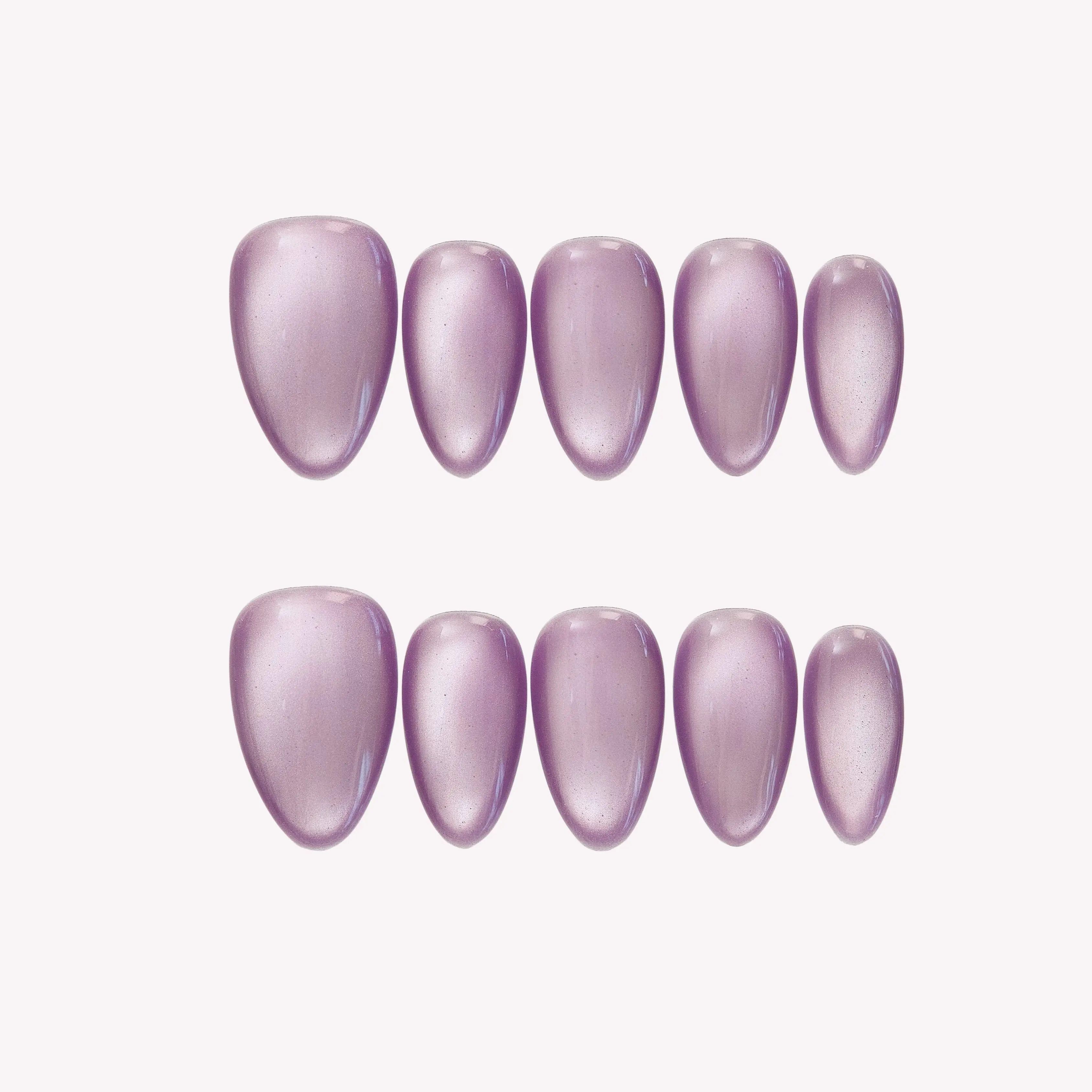 [BUY 2 GET 1 FREE] Classic Amethyst Cat Eye Press On Nails, Glossy Purple Magnetic Effect with Almond Shape, Elegant Minimalist Set