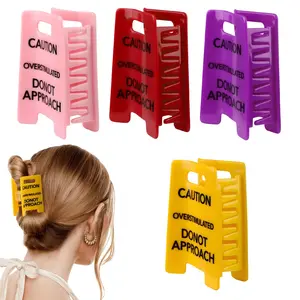 Caution Overstimulated Hair Clip Do Not Approach Warning Sign Hair Claw Clip for Thick Hair Funny Novelty Overstimulated Caution Sign Hair Accessory as Humorous Gag Gift for Women or Coworkers