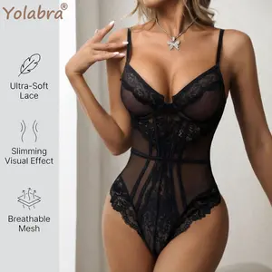 Elegant Lace Bodysuit For Women Ultra-Soft Mesh & Waist Shaping Lingerie With Slimming Visual Effect & Breathable Fabric