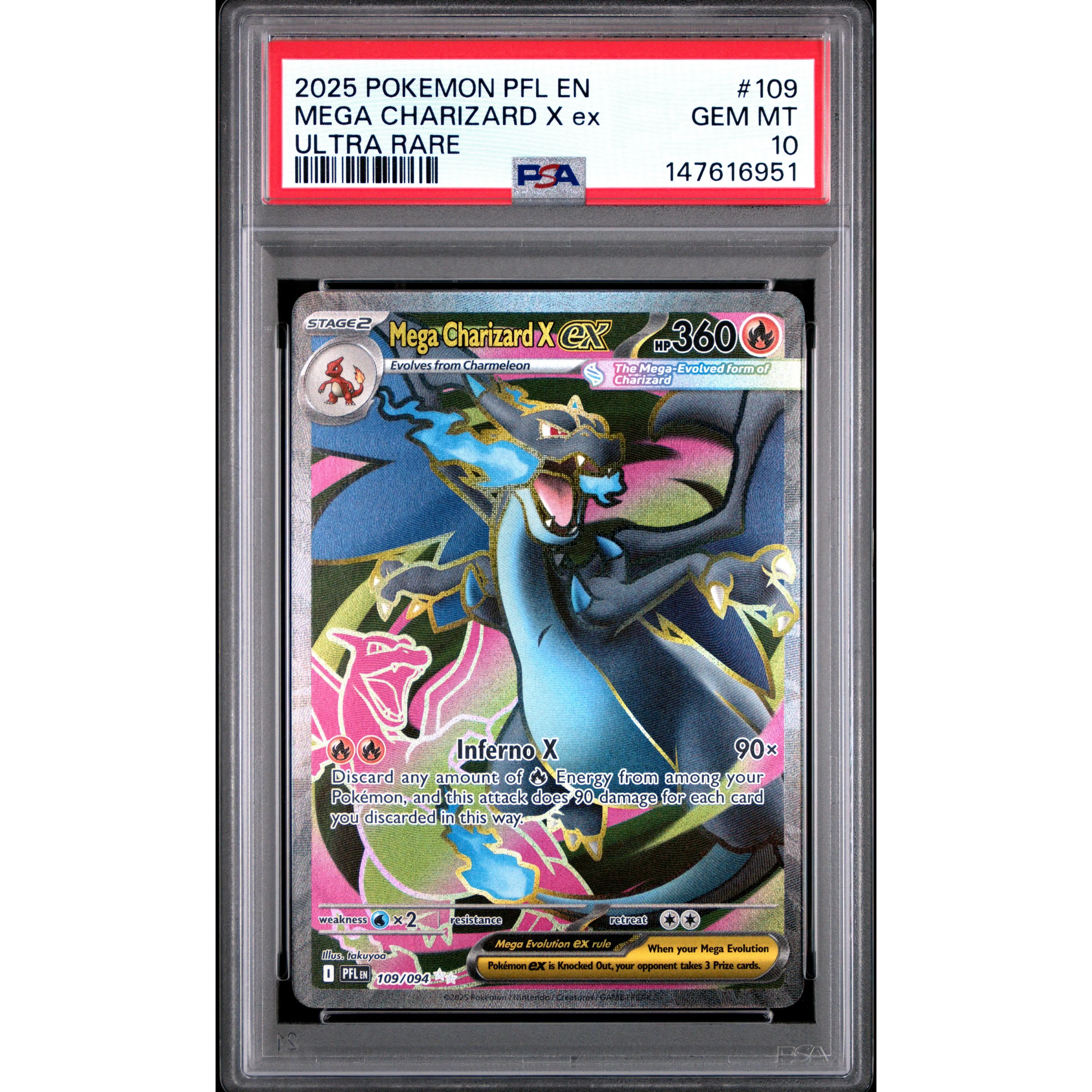 2025 Pokemon Pfl En-Phantasmal Flames Ultra Rare Mega Charizard X Ex 10 PSA #109
