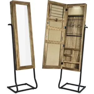 Armoire Cabinet, Solid  Standing  Organizer with Full Length Mirror (Carbonized Black)