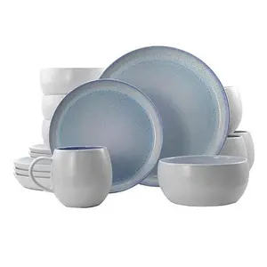 Elama Mocha 16-Piece Stoneware Dinnerware Set in Blue