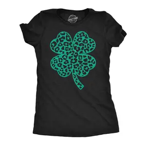 Womens Leopord Print Clover T Shirt Funny Cute Green Glitter St Paddys Day Shamrock Tee for Ladies Funny Womens T Shirts Cute Vintage Fashion Casual Ladies T-Shirt Gift Saint Patrick's Day Tops for Women Black -