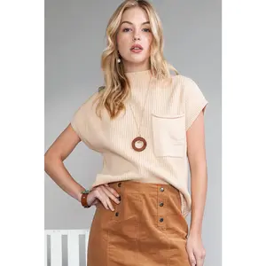 Oatmeal Pocket Ribbed Sweater